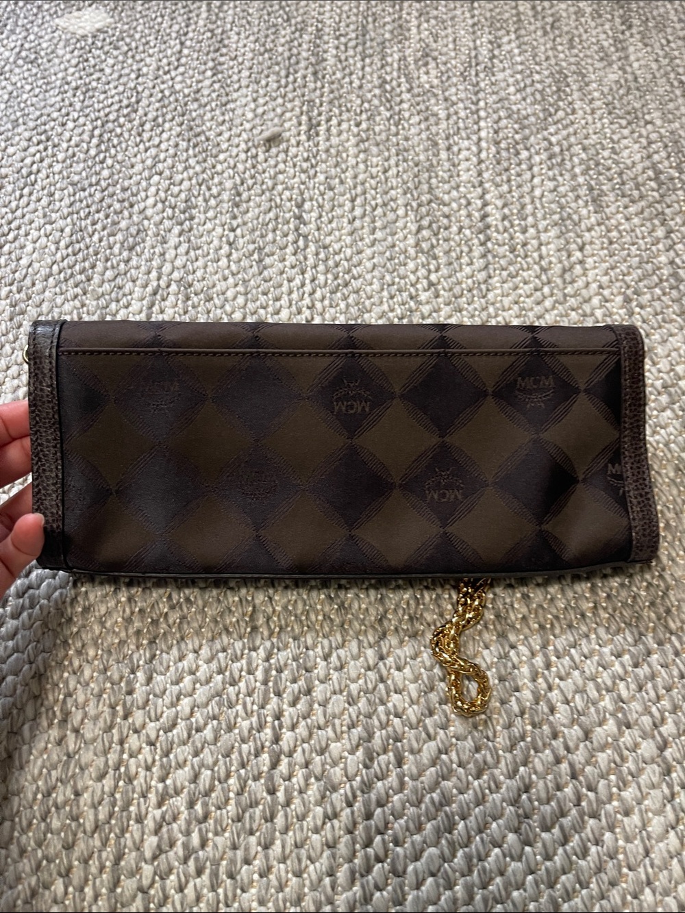 MCM Brown Logo Foldover Clutch/Wallet on Chian with Gold Hardware - Picture 6 of 11